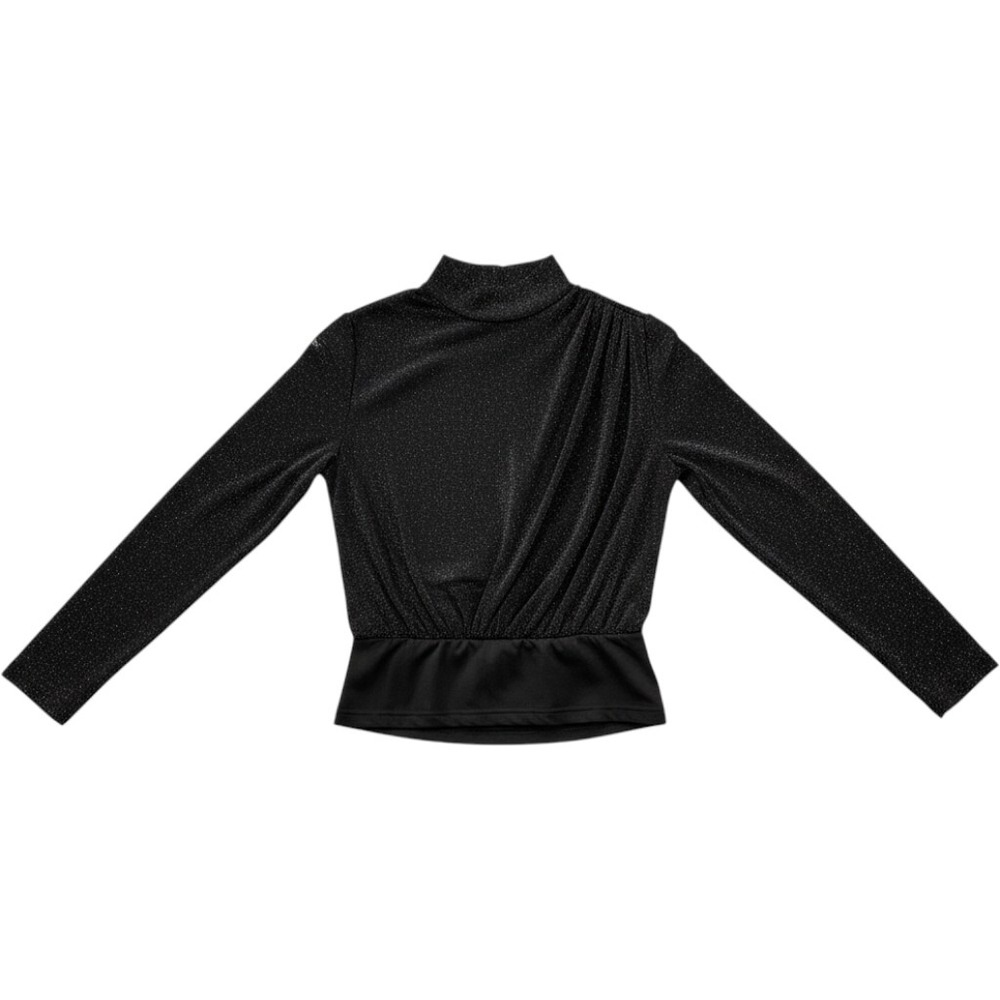SHEIN Women Black Glitter Mock Neck Long Sleeve Pleated Draped Blouse Top Size 6